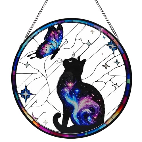 Black Cat Stained Glass Window Hanging (Black Cat)