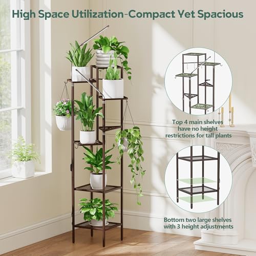 8 Tier Brown Plant Stand with Grow Lights (Brown / 8-Tier with grow light)