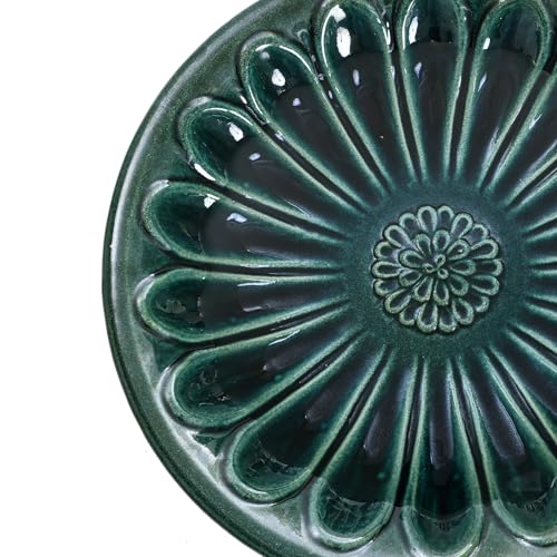 LuxenHome 22 Inch Ceramic Bird Bath for Outside (A Dark Green)
