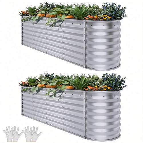 2pcs 24" Tall 9 in 1 Large Raised Garden Bed Kit (Silver Gray / 8x2x2ft 2pcs)