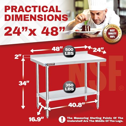 NSF Commercial Kitchen Table (24 x 48 inch / Table with Backsplash)