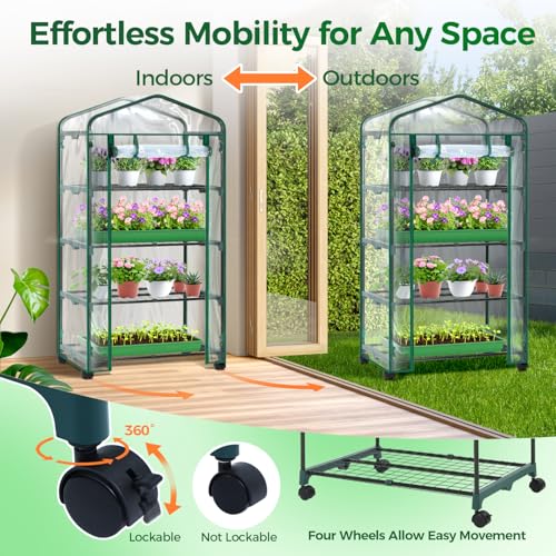 Mini Greenhouse for Indoor Outdoor with Wheel (Clear / Large)