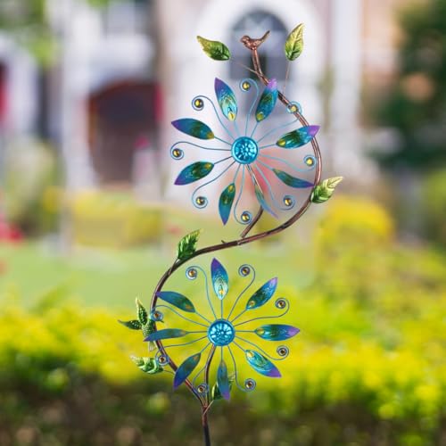 Wind Spinner for Yard and Garden Windmill Outdoor Metal Kinetic (13-Blue)