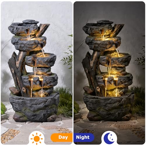 47.2" Tall Outdoor Water Fountain Large Waterfall Fountain (47.2’’H / 47.2’’h-stump&stone)