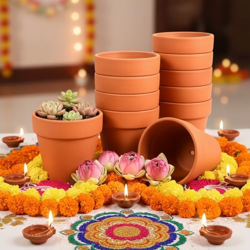 Terracotta Clay Pots with Drainage Holes (4-inch Red)