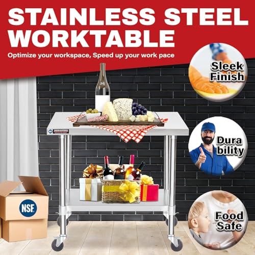 30x36 NSF Stainless Steel Cart Work Table (30" x 36" / Table Cart with Casters)
