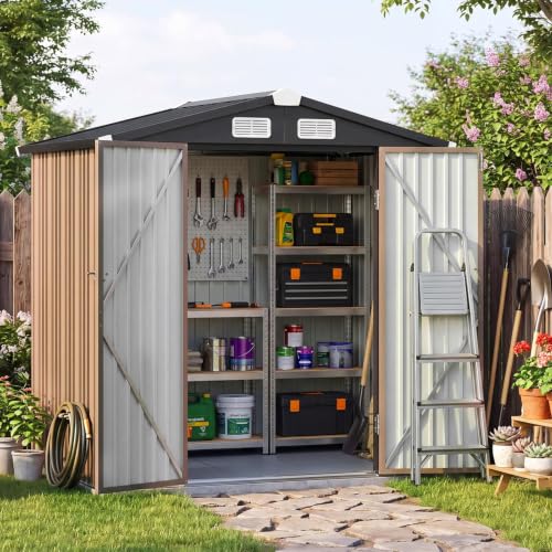 6x4FT Outdoor Storage Shed with Floor Brown (Brown / 6' x 4')