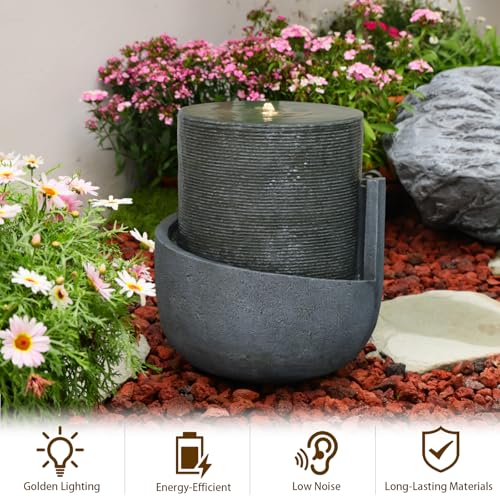 18H Modern Outdoor Water Fountain with Led Lights (17.72-Gray / 17.72-gray)