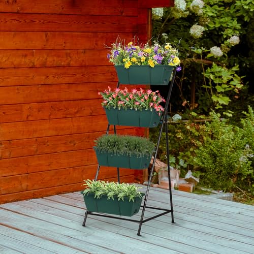 Vertical Raised Garden Bed 4 Tier Garden Planter for Outdoor Plants Standing Garden Planters with Drainage Holes Removable Tray for Herbs Flowers Vegetables Plants (Green)