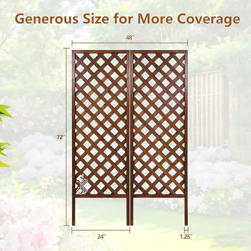 2 Pack Wood Garden Decor Trellis for Climbing Plants Outdoor (Dark Brown / H72 × W24 × D1.25 in)