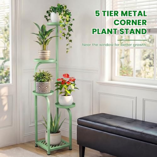 Tall 5 Tier Square Plant Stand Indoor Outdoor (Sage Green / 5-Tier Square Base)