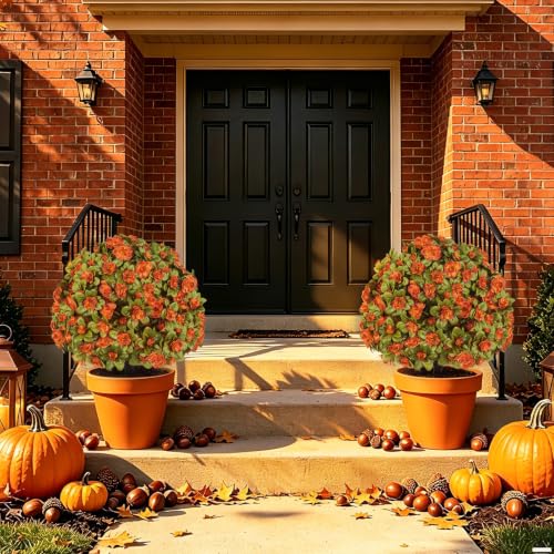 2 Pack Artificial Fall Azlea Flower Topiary Balls for Outdoor (Azalea)