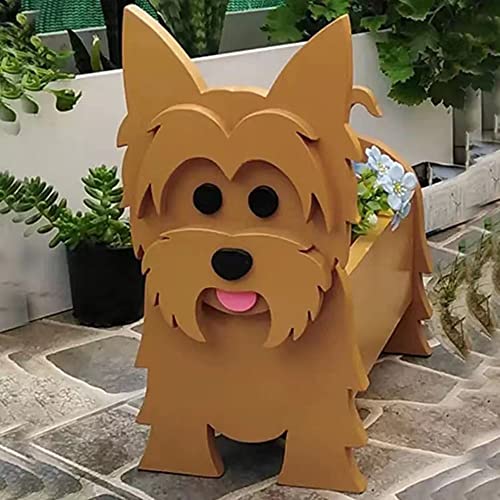 Sweet Lovely Dog Planter Animal Decor Pots Cute Dog Cartoon Shaped Flower Pot Wooden Planter for Indoor Office Outdoor Home Garden Decoration Gift