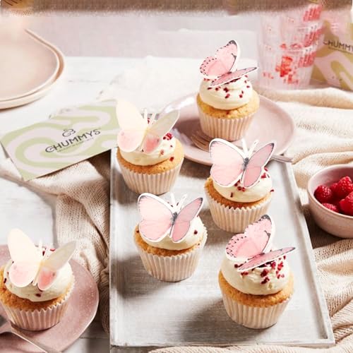 60 PCS Butterfly Cupcake Toppers Edible Butterfly Cake Decorations Edible Butterflies Cupcake Picks for Butterflies Theme Baby Shower Happy Birthday Party Cake Decoration Supllies Pink (60 Count)