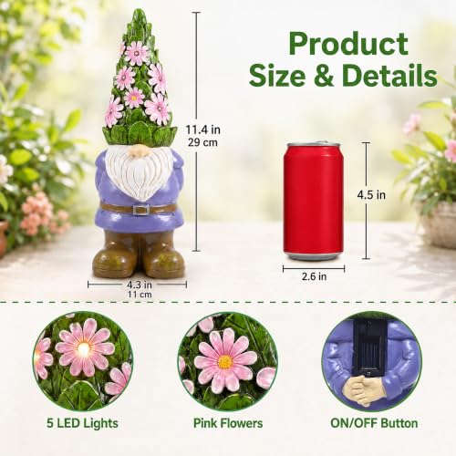 Solar Garden Gnome Statue (Flower Hat Gnome)