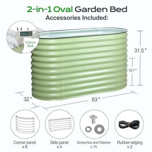 2-in-1 Modular Aluzinc Metal Raised Garden Bed, 63" L x 32" W x 32" H, Outdoor Planter Box for Vegetables, Flowers, and Herbs, Olive Green