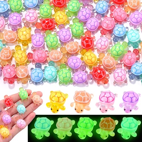 120PCS Luminous Mini Resin Turtles 9 Colors Glow in The Dark Tiny Sea Turtle Figures to Hide Small Plastic Ocean Animal for Micro Landscape Fairy Garden DIY Miniature Dollhouse Home Decor Party Favers (120pcs-turtles)
