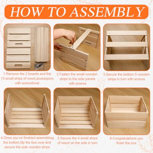 3 Pack Large Wood Crates Box for Storage 24 x 15 x 12 inch Unassembled Wooden Milk Crates with Handle Decorative Nesting Box for Display Rustic Decor DIY Office Home Retail Art Craft (Wood / 24 Inch)