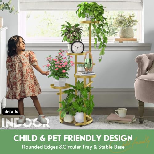 Tall 5 Tier Round Metal Corner Plant Stand Indoor (Gold / 5-Tier Round Base)