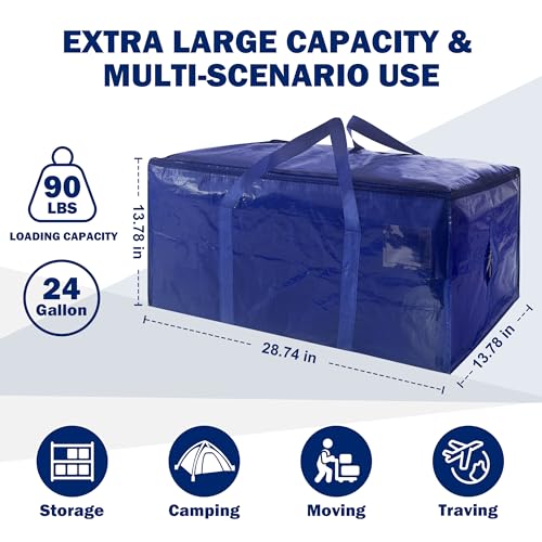 4 Pack Extra Heavy Duty Large Moving Bags with Strong Zipper & Carrying Handles (4 Count)