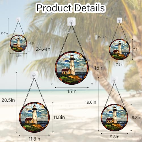 Ocean Lighthouse Stained Glass Window Hanging Suncatcher Gifts Decor 6.3"
