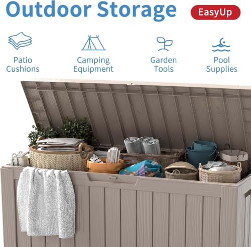 Outdoor Storage Box 100 Gallon Waterproof Resin Deck Boxes Grey (Grey / 100 Gallon)
