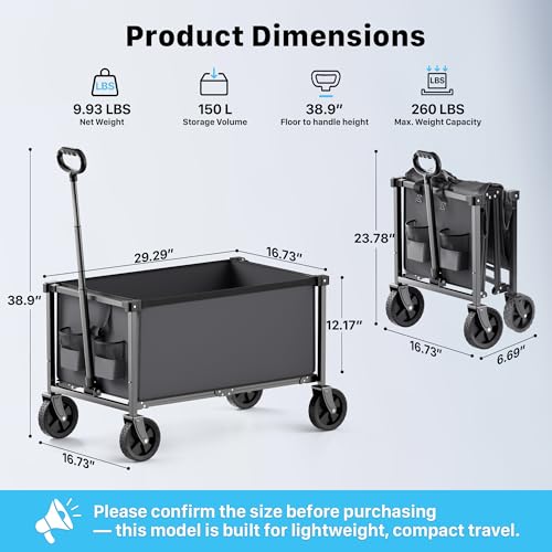 29.3" Collapsible Wagon Cart (Darkgray / 150L)
