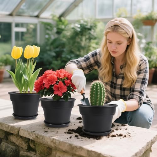 16-inch-Plant-Pots, 4 Pack Large Planters for Outdoor Plants, Plastic Flower Pots Indoor with Drainage Holes & Trays, Classic Garden Pot Container for House (4 Count)