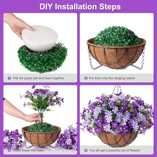 Artificial Flowers with Hanging Planter for Outdoors (Cpurple)