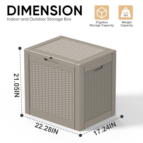 37 Gal Waterproof Outdoor Storage Box UV Resistant Deck Box (Grey / 37 Gallon)