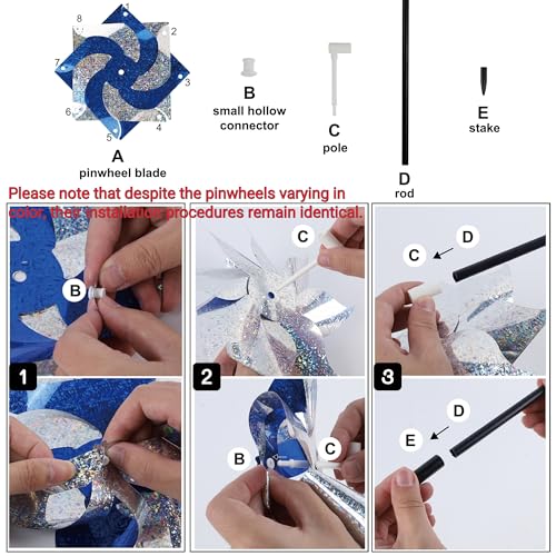 10 Pack Reflective Pinwheels with Stakes (10 Count)