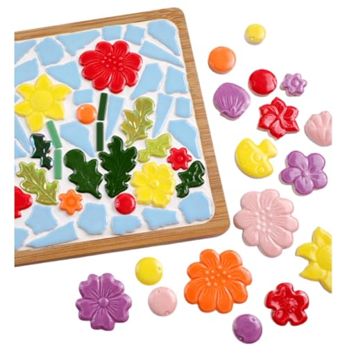500g 1.1lb Random Color Irregular Ceramics Mosaic Tiles (Flowers + Berries + Mushrooms - Mix Color)
