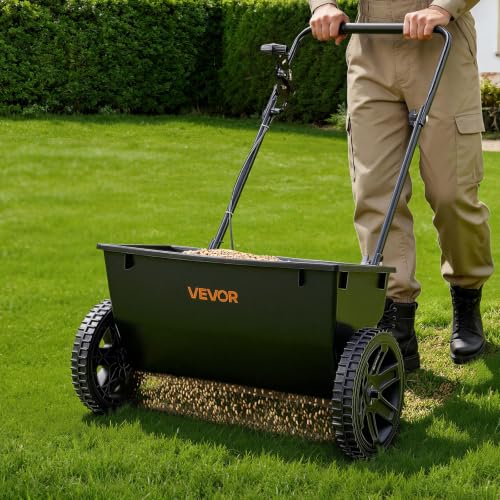 Broadcast Spreader 50 lbs Capacity Drop Spreader with Hopper Grate (50LB / Black)
