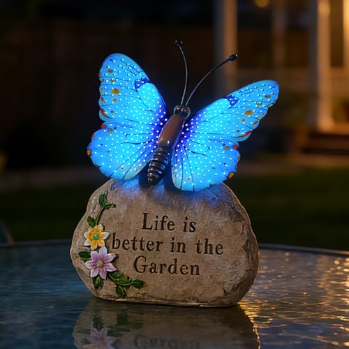 Solar LED Butterfly Garden Statue with Sparkling Light (Blue)
