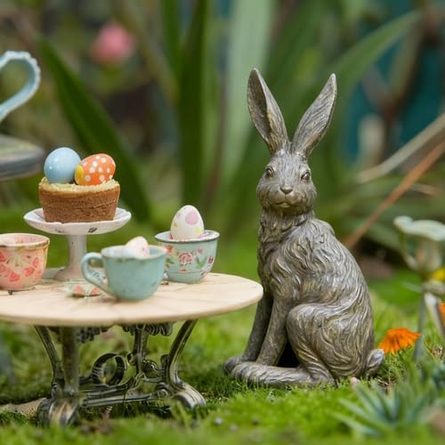 Outdoor Rabbit Garden Statue 12 Inch Grey Bunny Yard Decor (Gray 2)