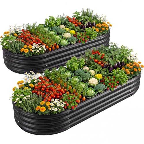 2Pcs 8ft Galvanized Steel Raised Garden Bed (8×4×1ft(2pcs） / 2-grey)