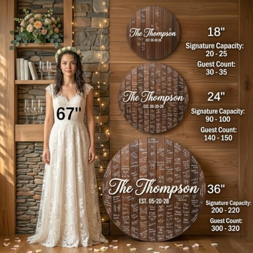 Personalized Round Wooden Wedding Guest Book Alternative Sign