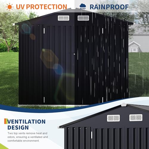 6x8 FT Metal Storage Sheds Outdoor (Gray / 6x8FT with Light)