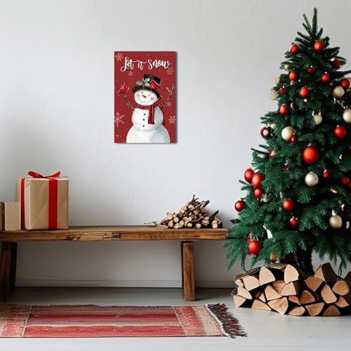 Let It Snow Christmas Snowman Canvas Wall Artn (16"L x 24"W / Snowmen red)