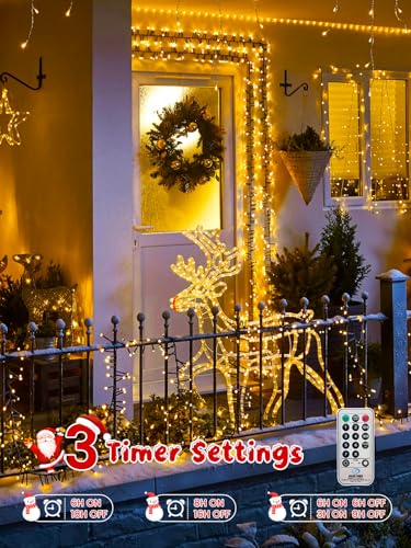 Christmas Cluster Lights 100FT 2000 LED String Light with Remote Warm White (Warm White / 2000LED)