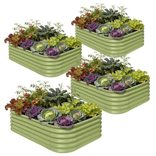 4 Pcs 6x4x1.5ft Galvanized Raised Garden Bed (Green / 6x4x1.5ft)
