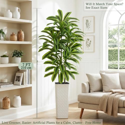 Artificial Dracaena Tree (Dark Green – White Pot / 7FT)