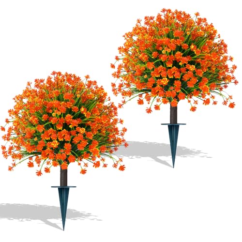 2 Pack Fall Artificial Flower Topiary Balls with Ground Spike (Camellia)