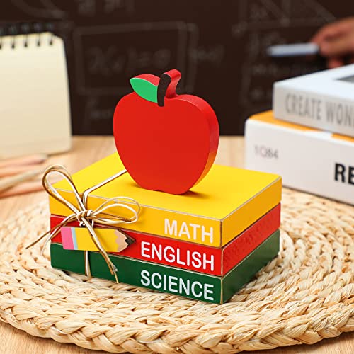 4 Pcs Back to School Table Decorations Wooden Apple Tiered Tray (School)