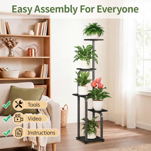 Plant Stand Shelf Tall for Indoor Corner Flower Rack (Standard Black / 5 Tier)