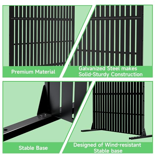 Metal Privacy Screen 72" H x 47.2" Decorative Outdoor Privacy Screen Privacy Panel with Stand for Balcony Deck Patio Lawn Garden (Black-Vertical / Without Planter Box)