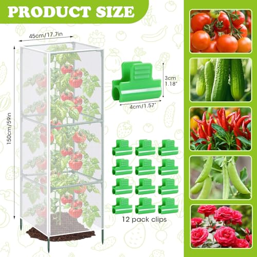 3Pack Garden Bird Netting Plant Cover for Square Tomato Cage (Netting Plant Cover-59"x17.7"-Transparent)
