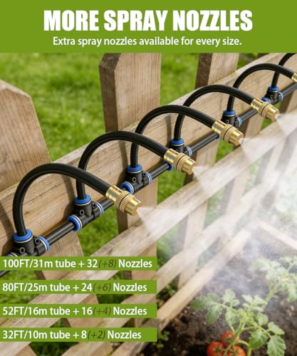 100FT 5 16" Misting Irrigation System for Garden with 40 Adjustable Nozzles (Mist 100 FT+40 Nozzles)