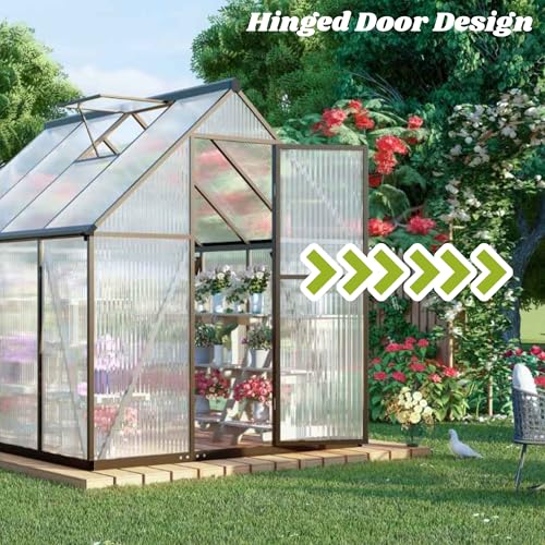 6x6FT Outdoor Polycarbonate Greenhouse with Roof Vent (Dark Gray / 6×6FT)