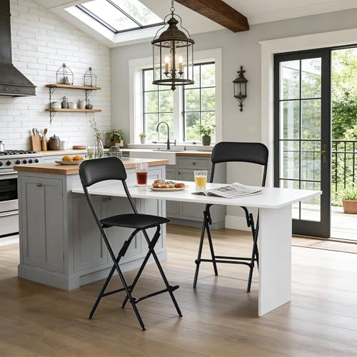 Home Seat High 25" Folding Bar Stool with Backrest Leather Padded oldable Stool Chair for Gardening Kitchen Shop Cafe
